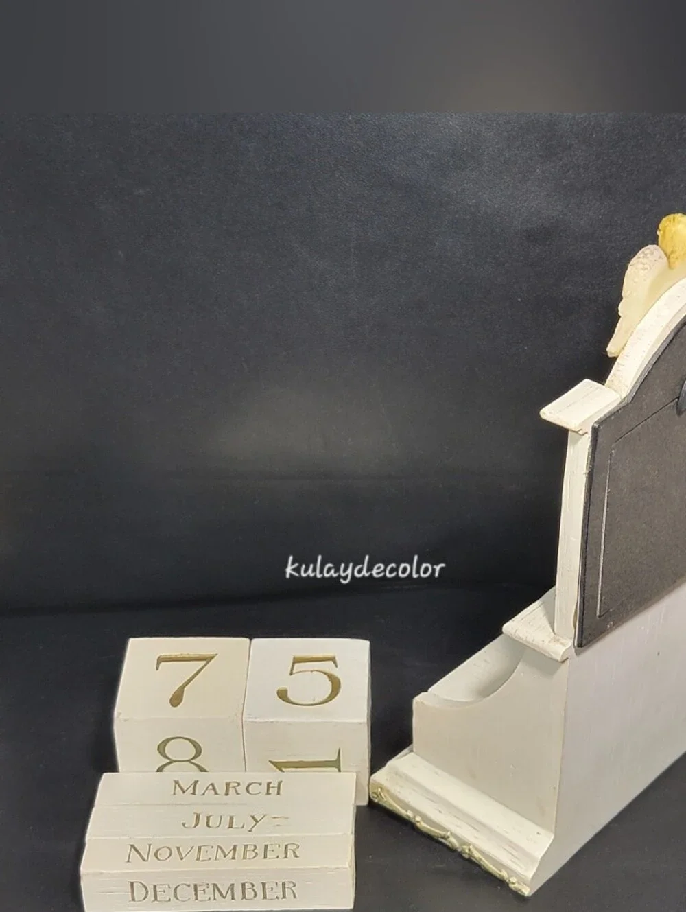 Vintage Praying Angel Perpetual Block Calendar Photo Frame Desk Distressed Decor